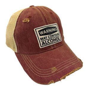 Vintage Life Warning May Contain Alcohol Distressed Trucker Hat Cap Headmost